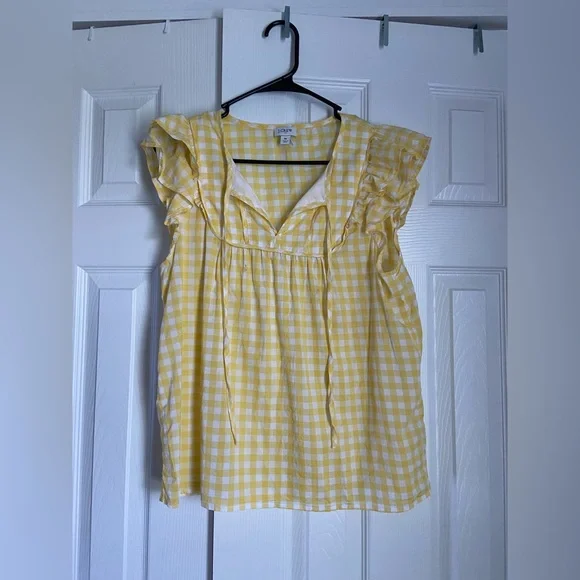 J. Crew Yellow and White Flutter Sleeve Blouse - Picture 1 of 3